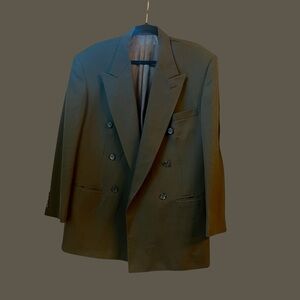Men’s Vintage Dark Olive Green Double Breasted Formal Suit Jacket 44-46R